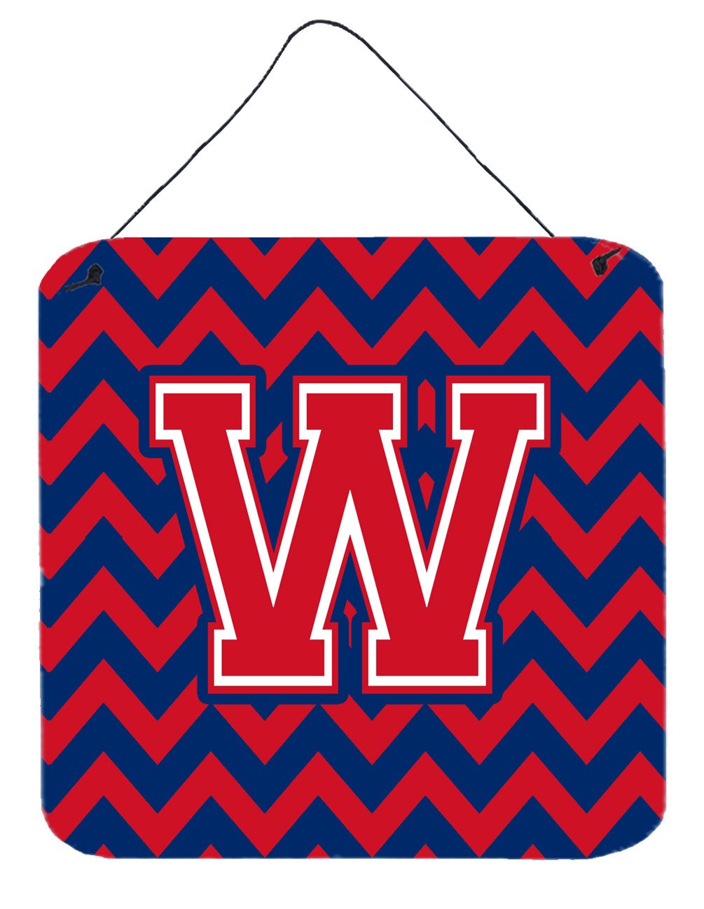 Letter W Chevron Yale Blue and Crimson Wall or Door Hanging Prints CJ1054-WDS66 by Caroline's Treasures