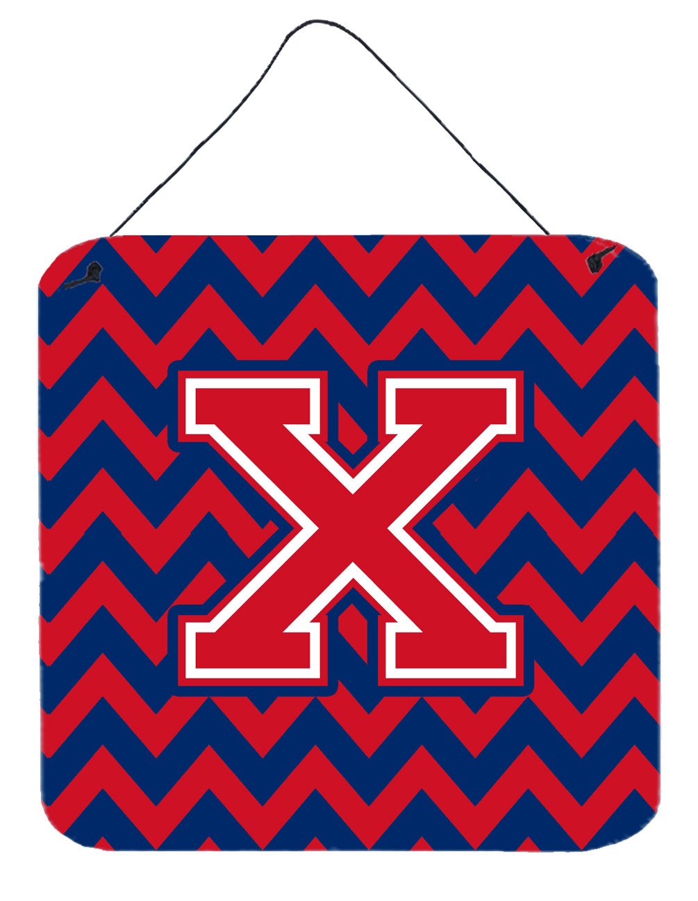 Letter X Chevron Yale Blue and Crimson Wall or Door Hanging Prints CJ1054-XDS66 by Caroline's Treasures