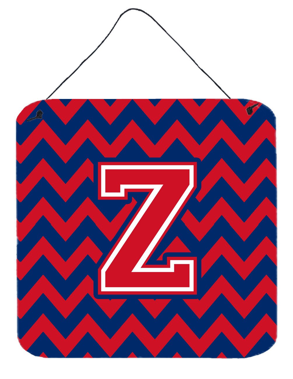 Letter Z Chevron Yale Blue and Crimson Wall or Door Hanging Prints CJ1054-ZDS66 by Caroline's Treasures