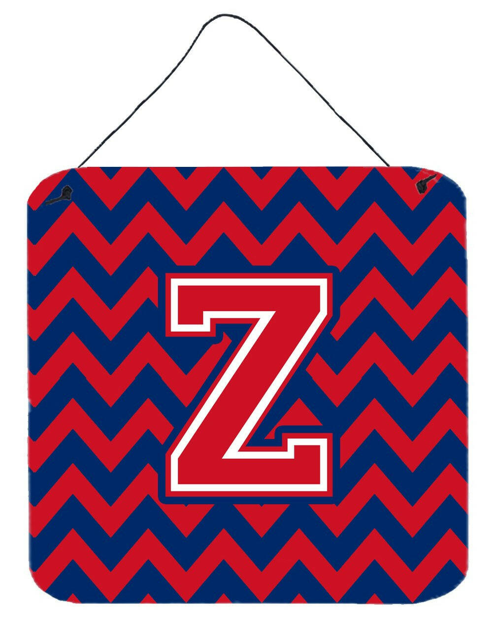 Letter Z Chevron Yale Blue and Crimson Wall or Door Hanging Prints CJ1054-ZDS66 by Caroline's Treasures