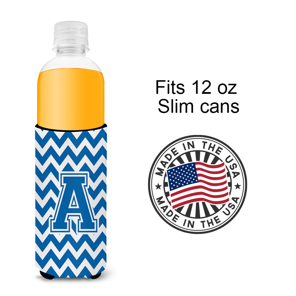 Letter A Chevron Blue and White Ultra Beverage Insulators for slim cans CJ1056-AMUK.