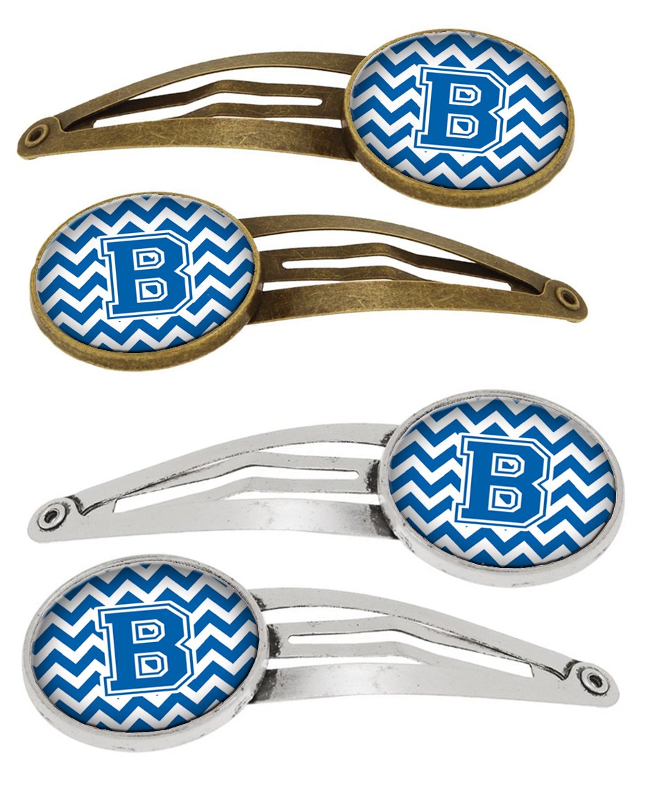 Letter B Chevron Blue and White Set of 4 Barrettes Hair Clips CJ1056-BHCS4 by Caroline&#39;s Treasures