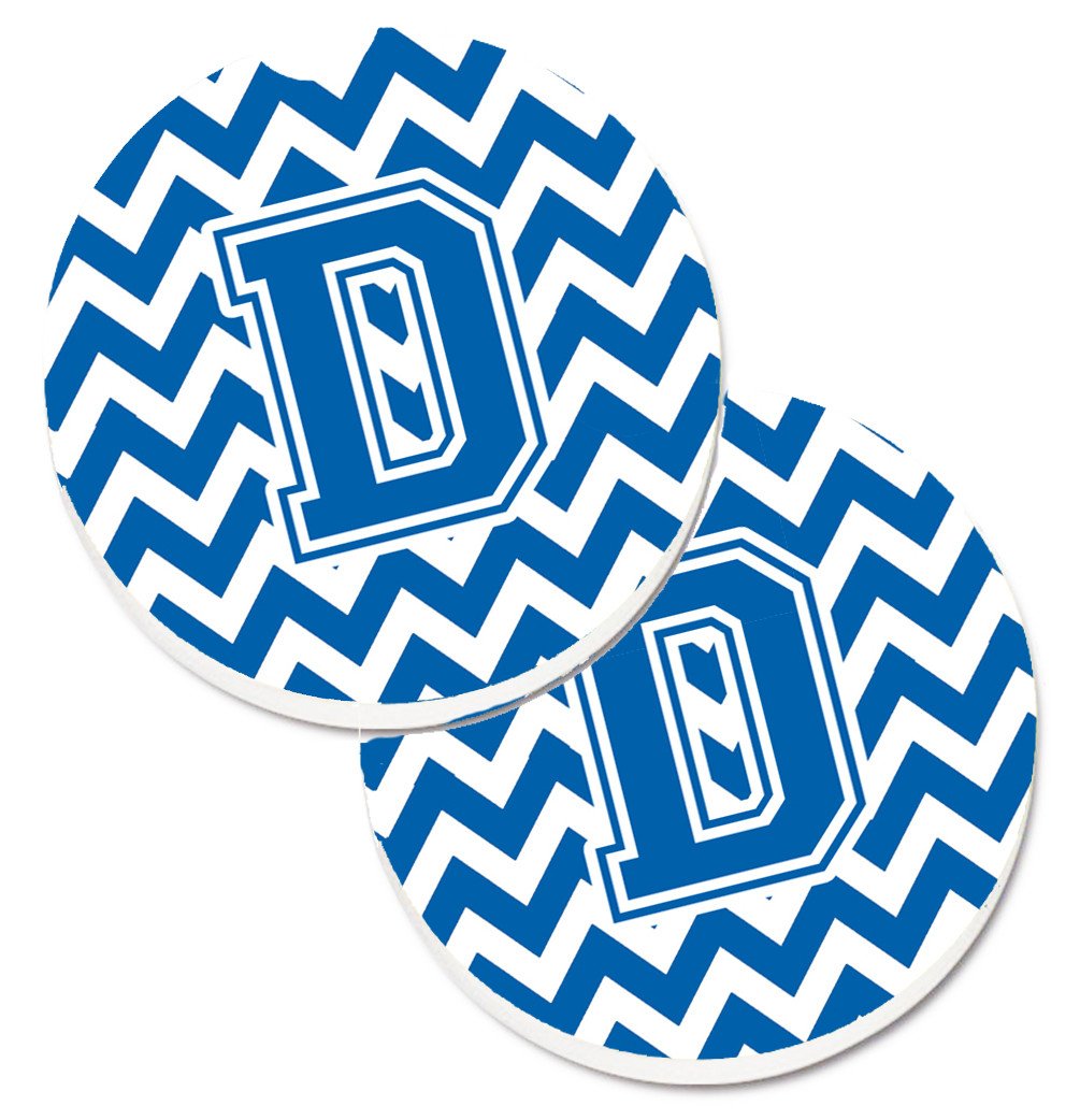 Letter D Chevron Blue and White Set of 2 Cup Holder Car Coasters CJ1056-DCARC by Caroline's Treasures