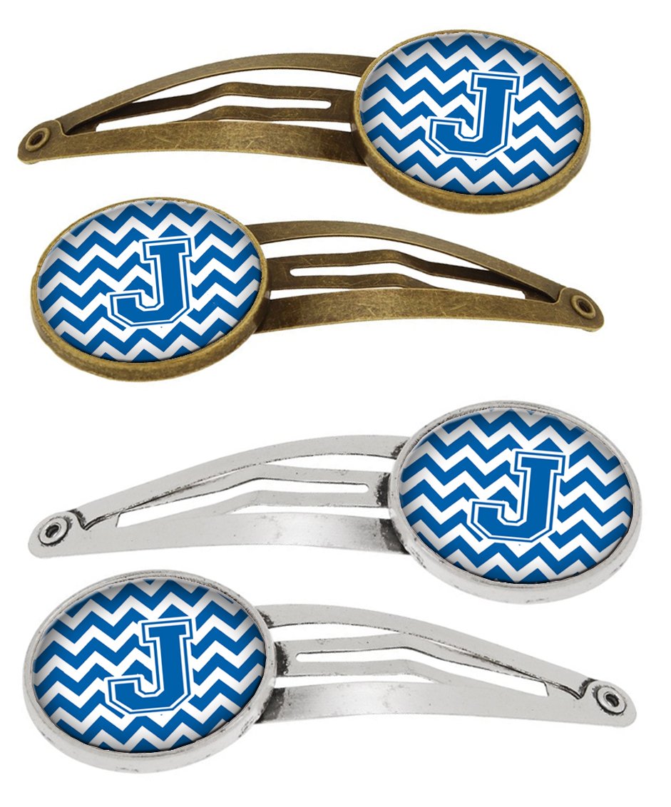 Letter J Chevron Blue and White Set of 4 Barrettes Hair Clips CJ1056-JHCS4 by Caroline's Treasures