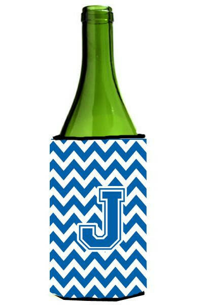 Letter J Chevron Blue and White Wine Bottle Beverage Insulator Hugger CJ1056-JLITERK by Caroline's Treasures