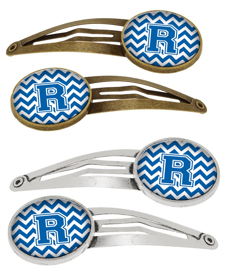 Letter R Chevron Blue and White Set of 4 Barrettes Hair Clips CJ1056-RHCS4 by Caroline&#39;s Treasures
