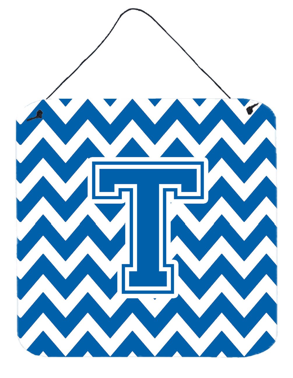 Letter T Chevron Blue and White Wall or Door Hanging Prints CJ1056-TDS66 by Caroline's Treasures