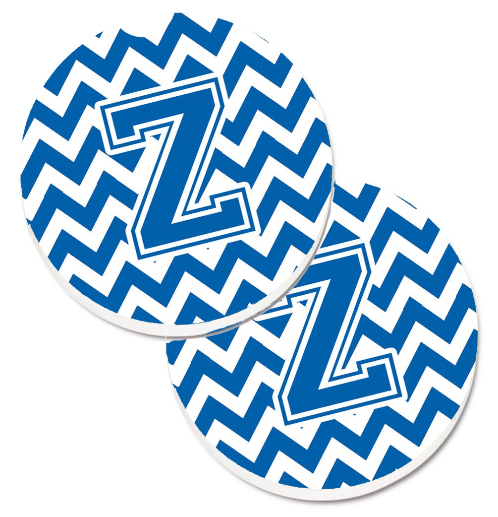 Letter Z Chevron Blue and White Set of 2 Cup Holder Car Coasters CJ1056-ZCARC by Caroline's Treasures