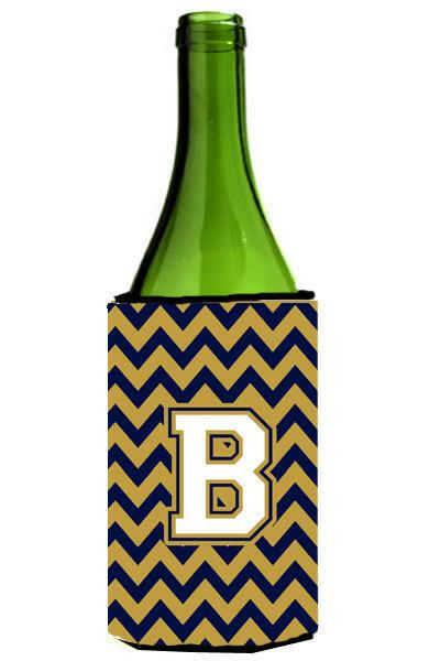 Letter B Chevron Navy Blue and Gold Wine Bottle Beverage Insulator Hugger CJ1057-BLITERK by Caroline's Treasures