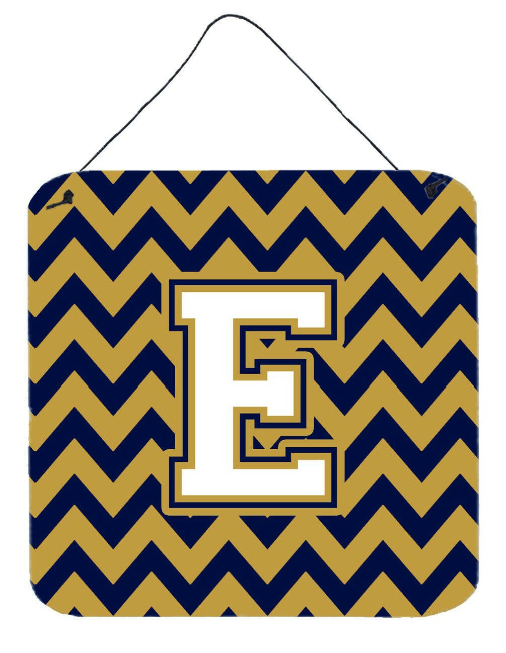 Letter E Chevron Navy Blue and Gold Wall or Door Hanging Prints CJ1057-EDS66 by Caroline's Treasures