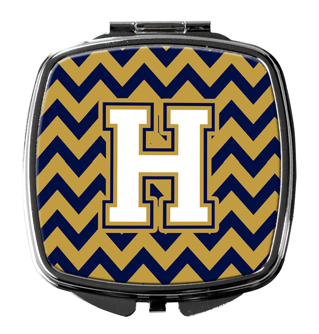 Letter H Chevron Navy Blue and Gold Compact Mirror CJ1057-HSCM