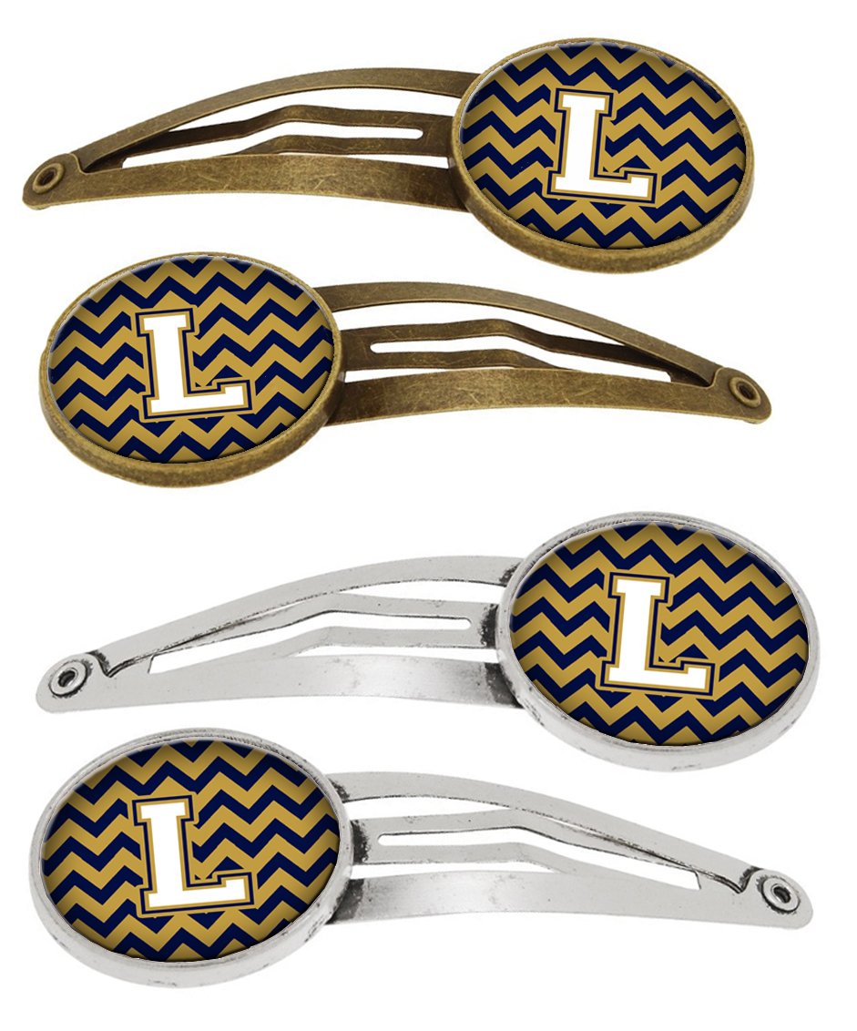 Letter L Chevron Navy Blue and Gold Set of 4 Barrettes Hair Clips CJ1057-LHCS4 by Caroline&#39;s Treasures