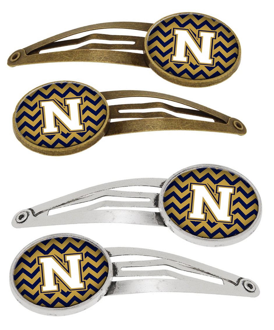 Letter N Chevron Navy Blue and Gold Set of 4 Barrettes Hair Clips CJ1057-NHCS4 by Caroline&#39;s Treasures