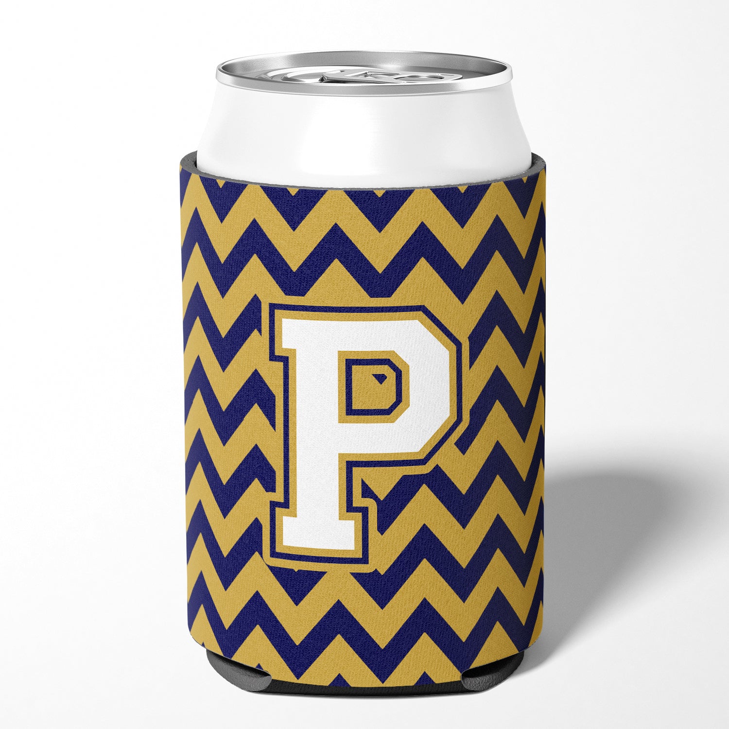 Letter P Chevron Navy Blue and Gold Can or Bottle Hugger CJ1057-PCC.