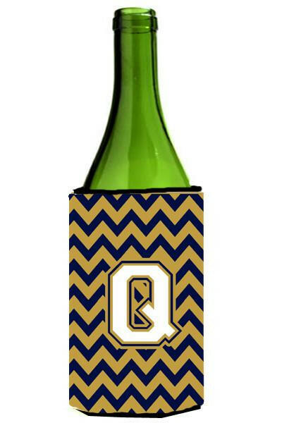 Letter Q Chevron Navy Blue and Gold Wine Bottle Beverage Insulator Hugger CJ1057-QLITERK by Caroline's Treasures