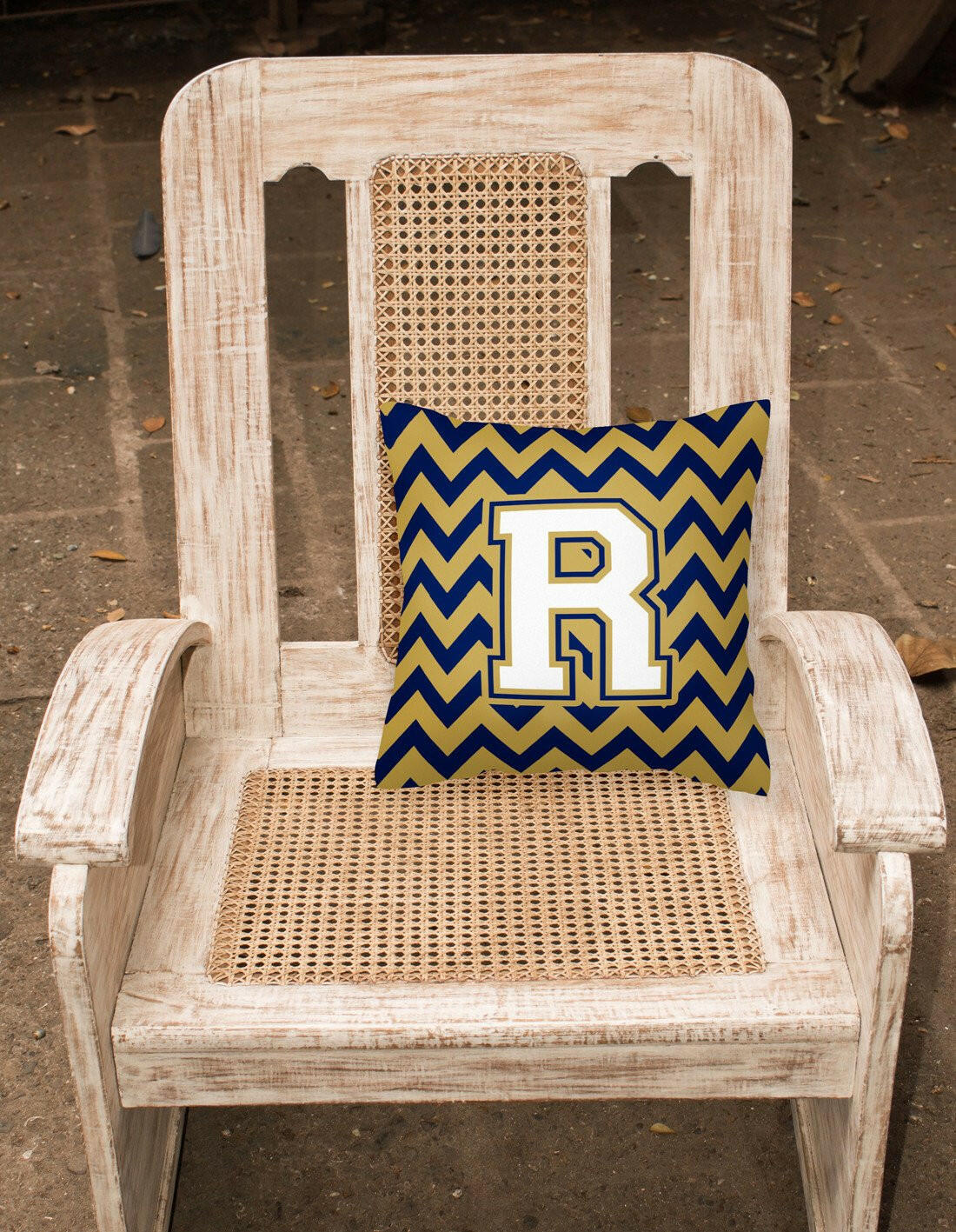 Letter R Chevron Navy Blue and Gold Fabric Decorative Pillow CJ1057-RPW1414 by Caroline's Treasures