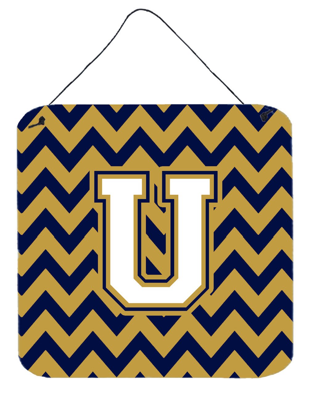 Letter U Chevron Navy Blue and Gold Wall or Door Hanging Prints CJ1057-UDS66 by Caroline's Treasures