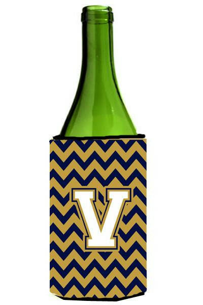 Letter V Chevron Navy Blue and Gold Wine Bottle Beverage Insulator Hugger CJ1057-VLITERK by Caroline's Treasures