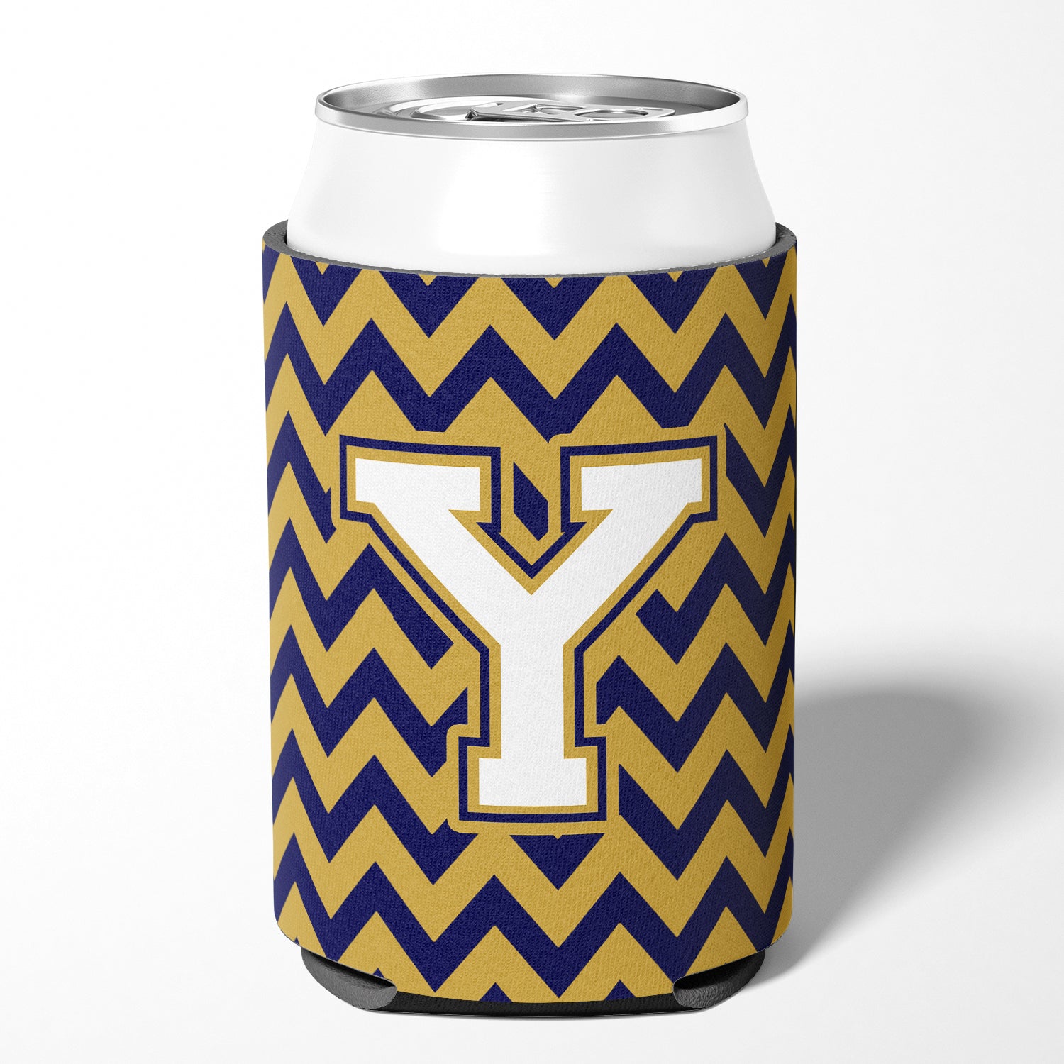 Letter Y Chevron Navy Blue and Gold Can or Bottle Hugger CJ1057-YCC.