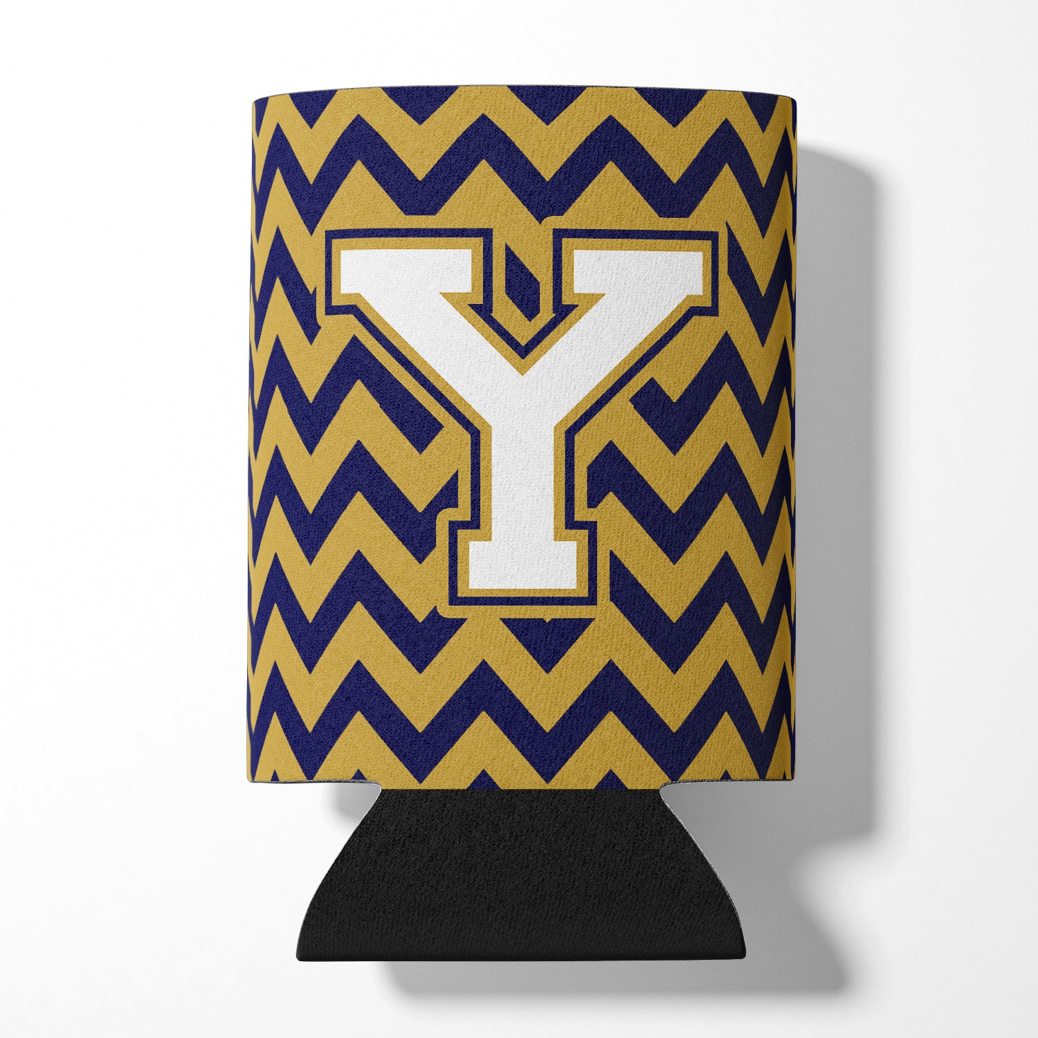 Letter Y Chevron Navy Blue and Gold Can or Bottle Hugger CJ1057-YCC.