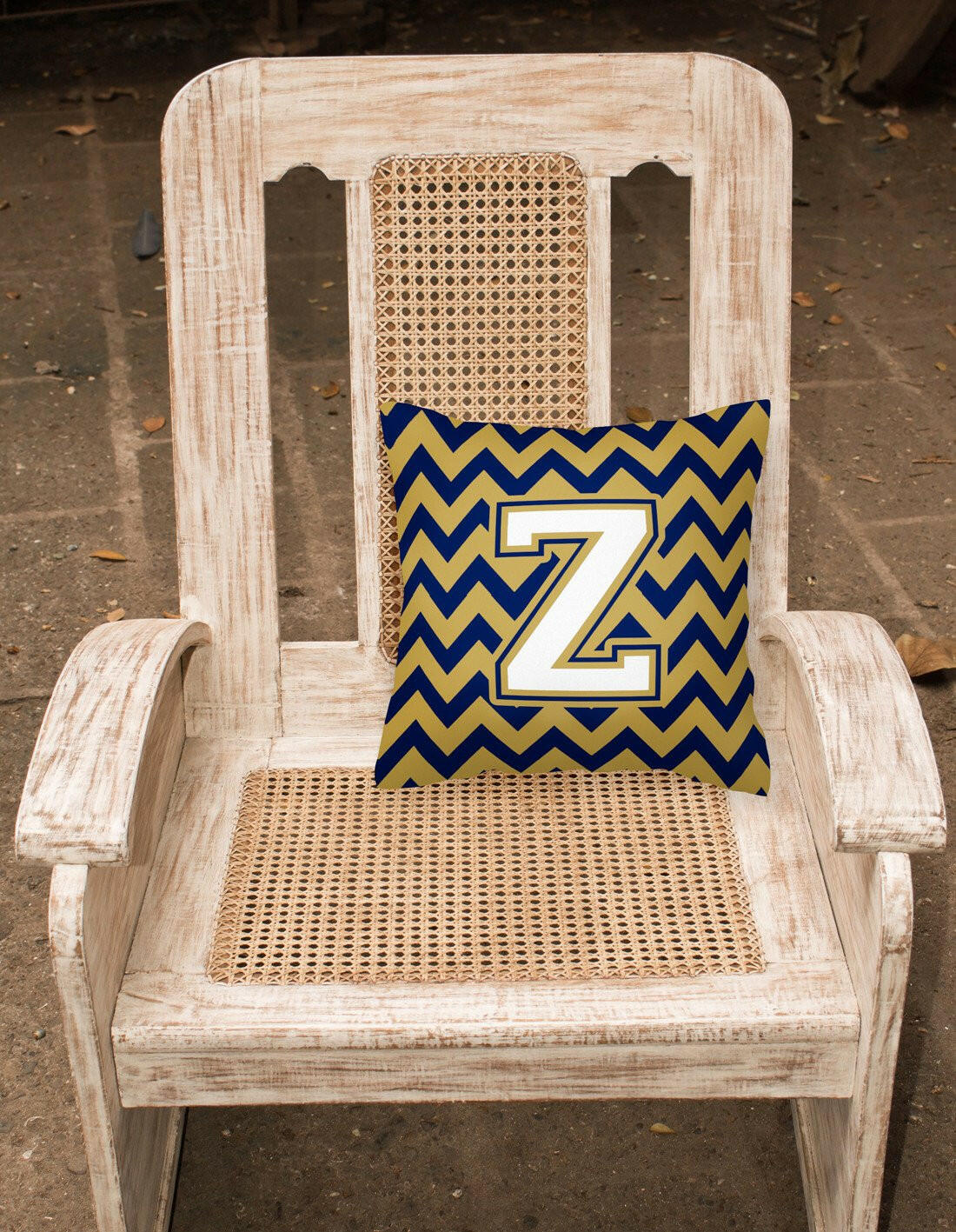 Letter Z Chevron Navy Blue and Gold Fabric Decorative Pillow CJ1057-ZPW1414 by Caroline's Treasures