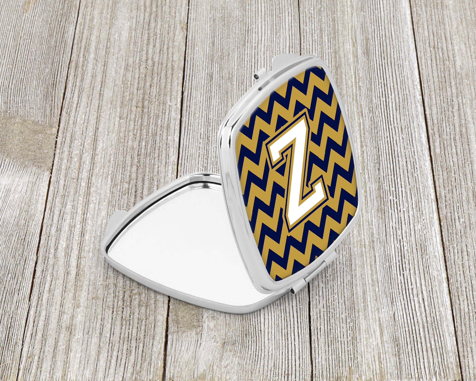 Letter Z Chevron Navy Blue and Gold Compact Mirror CJ1057-ZSCM