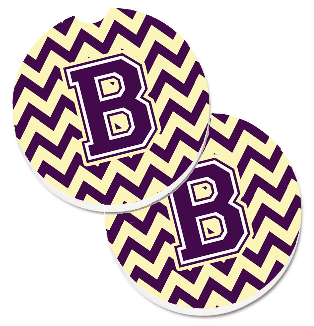 Letter B Chevron Purple and Gold Set of 2 Cup Holder Car Coasters CJ1058-BCARC by Caroline's Treasures