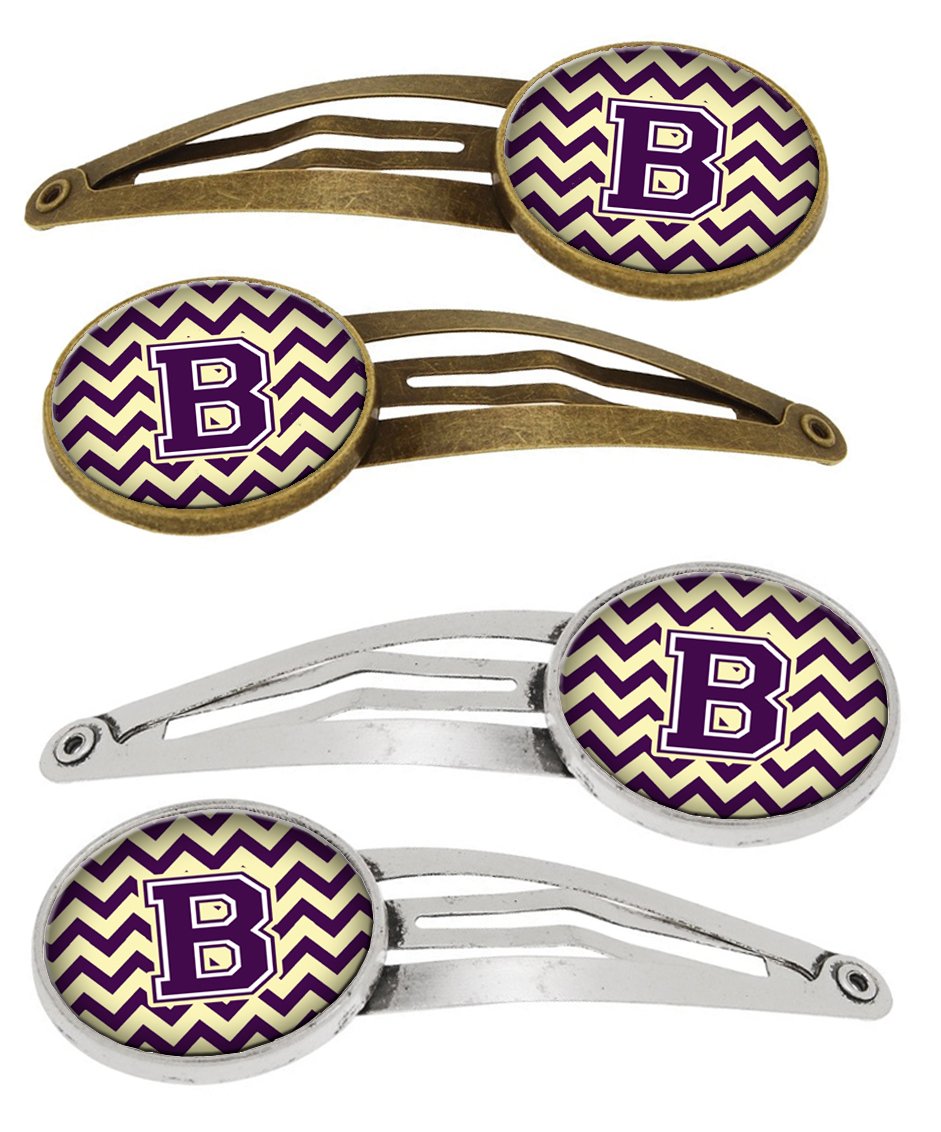 Letter B Chevron Purple and Gold Set of 4 Barrettes Hair Clips CJ1058-BHCS4 by Caroline&#39;s Treasures