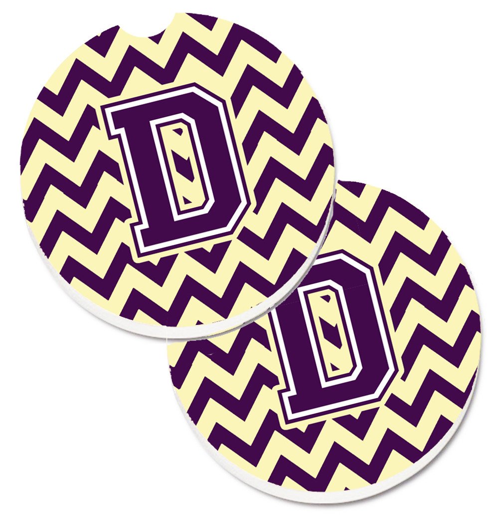 Letter D Chevron Purple and Gold Set of 2 Cup Holder Car Coasters CJ1058-DCARC by Caroline's Treasures