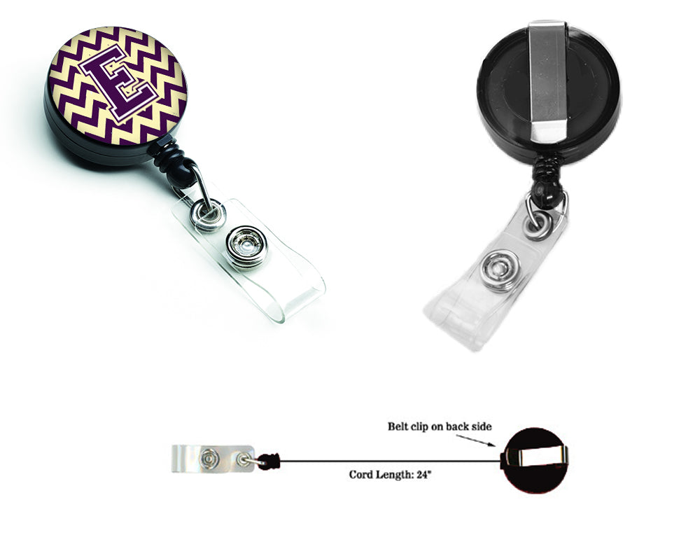 Letter E Chevron Purple and Gold Retractable Badge Reel CJ1058-EBR.