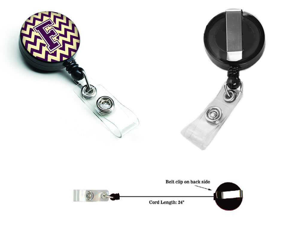 Letter F Chevron Purple and Gold Retractable Badge Reel CJ1058-FBR