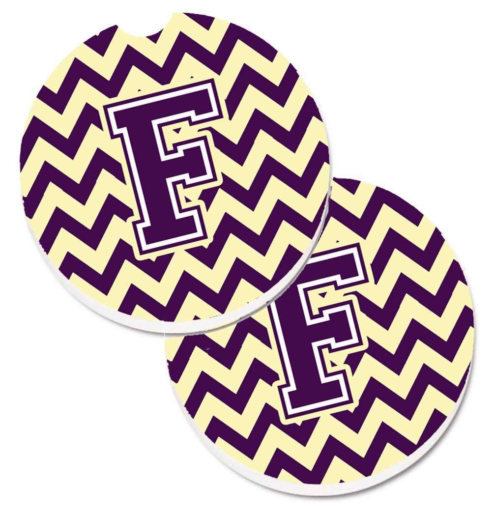 Letter F Chevron Purple and Gold Set of 2 Cup Holder Car Coasters CJ1058-FCARC by Caroline's Treasures