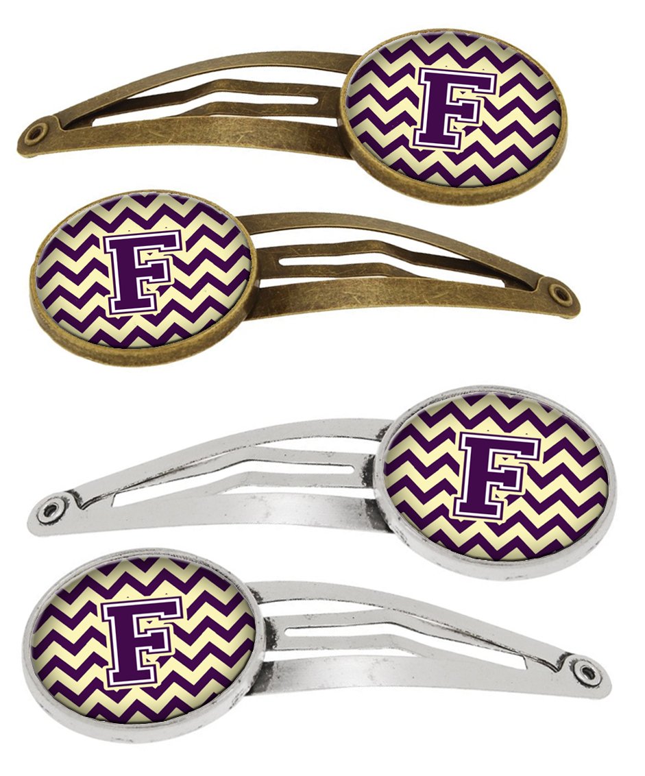 Letter F Chevron Purple and Gold Set of 4 Barrettes Hair Clips CJ1058-FHCS4 by Caroline's Treasures
