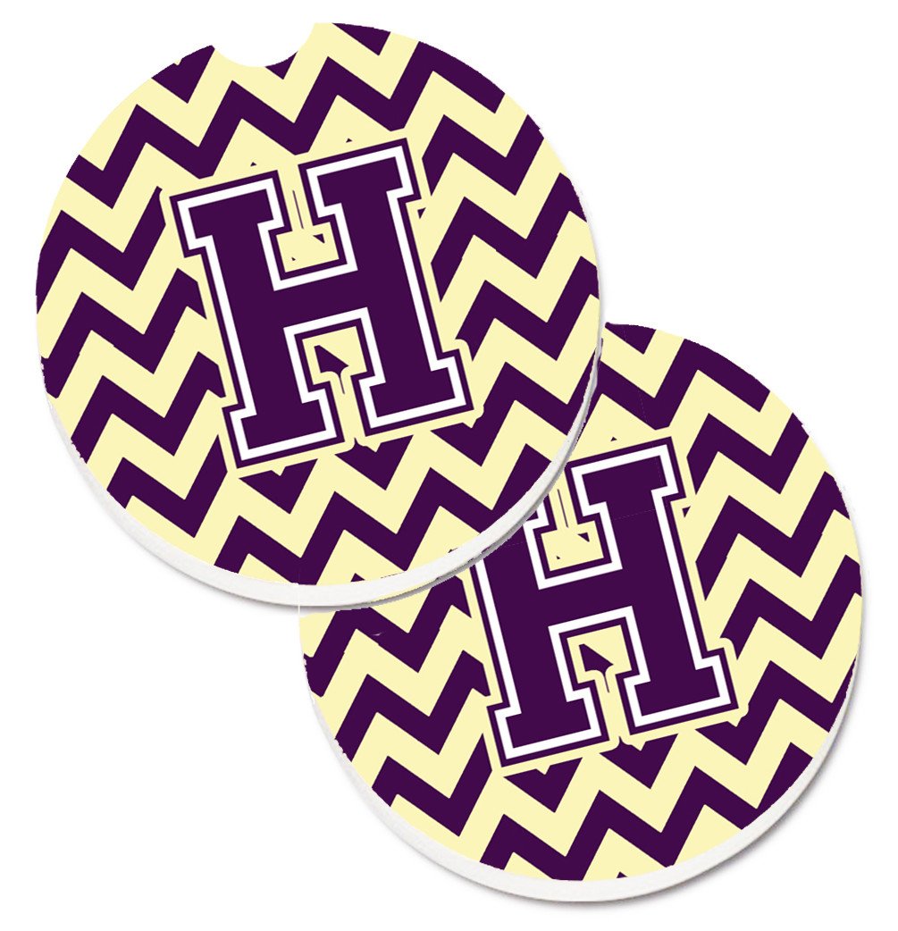 Letter H Chevron Purple and Gold Set of 2 Cup Holder Car Coasters CJ1058-HCARC by Caroline's Treasures