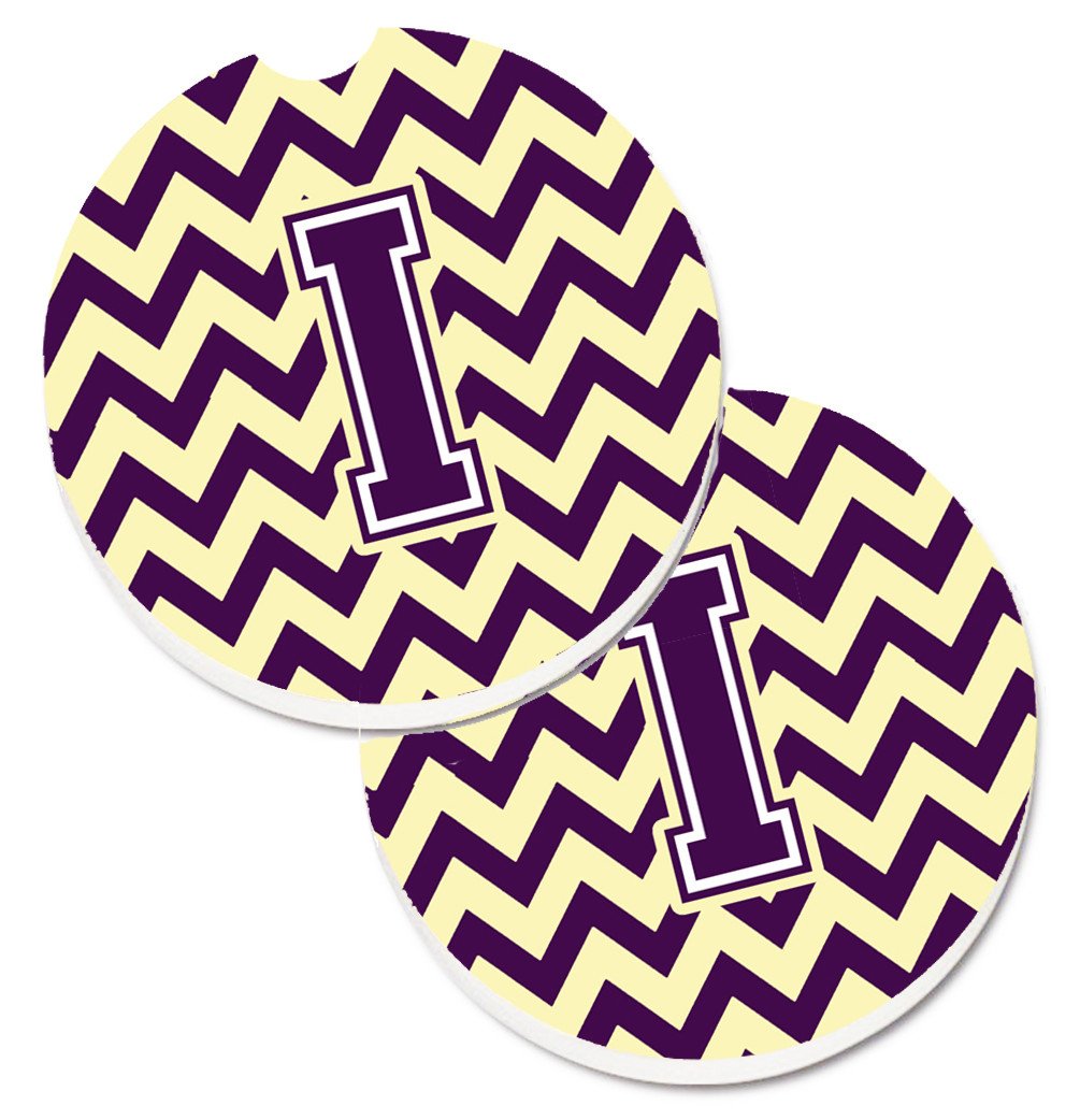 Letter I Chevron Purple and Gold Set of 2 Cup Holder Car Coasters CJ1058-ICARC by Caroline's Treasures