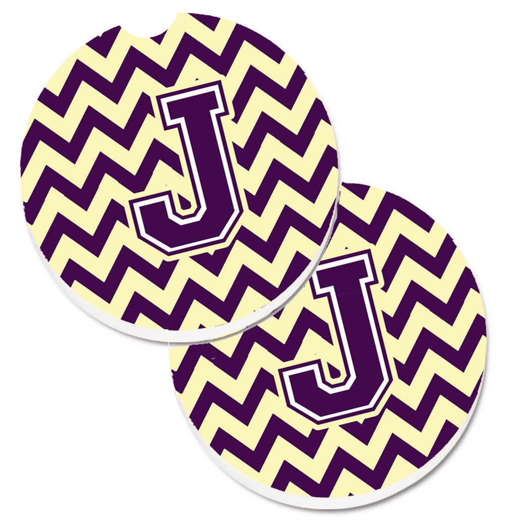 Letter J Chevron Purple and Gold Set of 2 Cup Holder Car Coasters CJ1058-JCARC by Caroline's Treasures