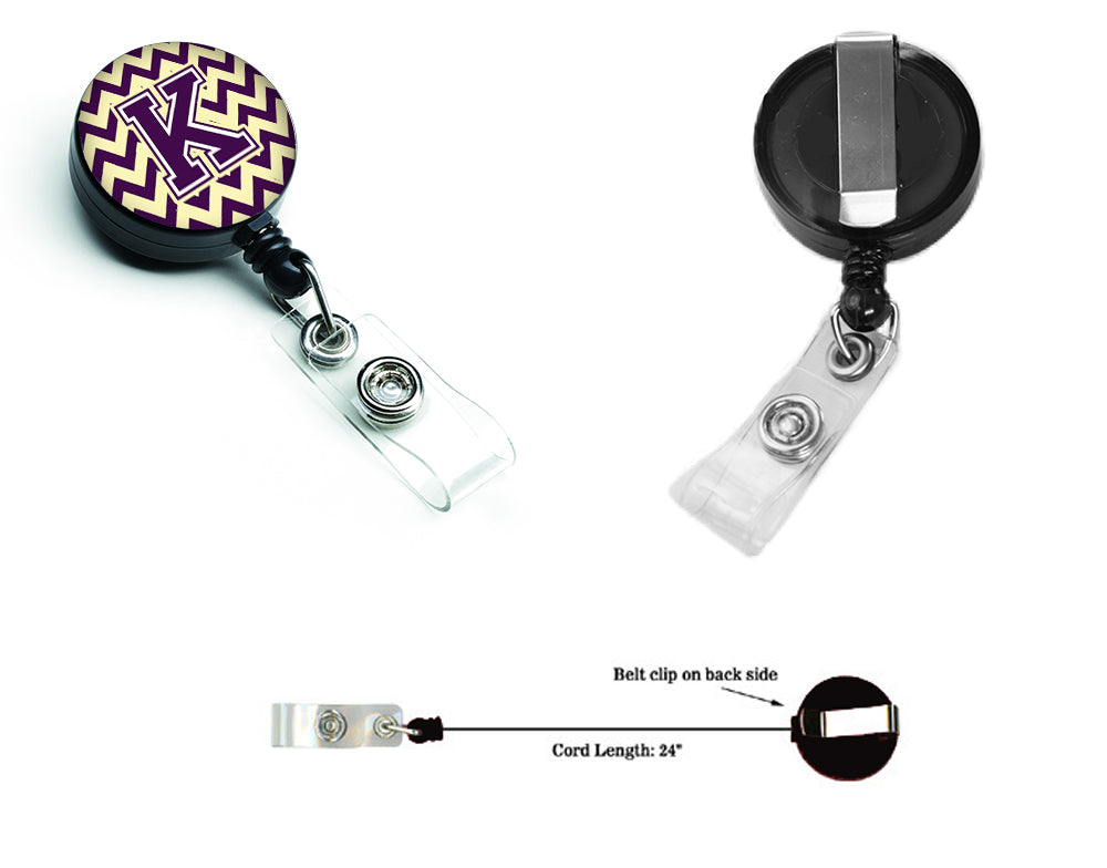 Letter K Chevron Purple and Gold Retractable Badge Reel CJ1058-KBR