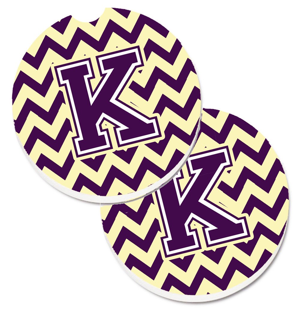 Letter K Chevron Purple and Gold Set of 2 Cup Holder Car Coasters CJ1058-KCARC by Caroline's Treasures