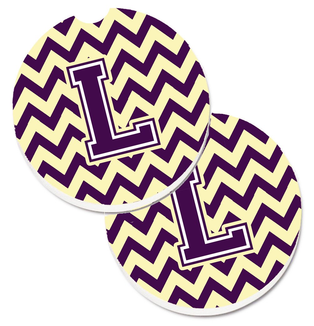 Letter L Chevron Purple and Gold Set of 2 Cup Holder Car Coasters CJ1058-LCARC by Caroline's Treasures