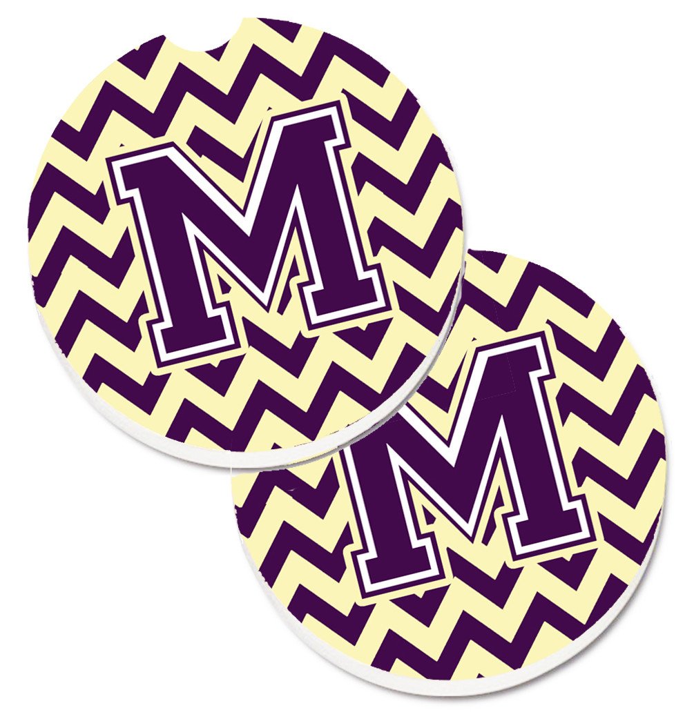 Letter M Chevron Purple and Gold Set of 2 Cup Holder Car Coasters CJ1058-MCARC by Caroline's Treasures