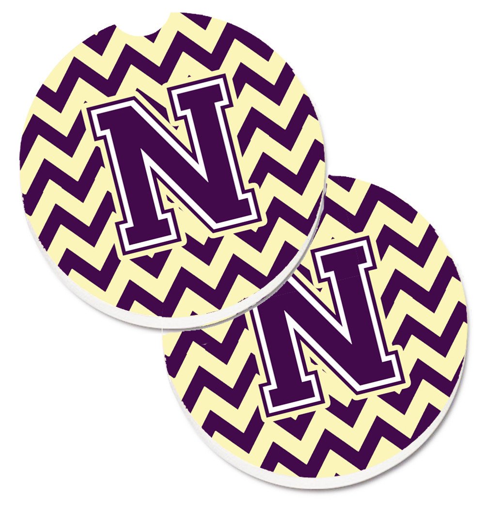 Letter N Chevron Purple and Gold Set of 2 Cup Holder Car Coasters CJ1058-NCARC by Caroline's Treasures