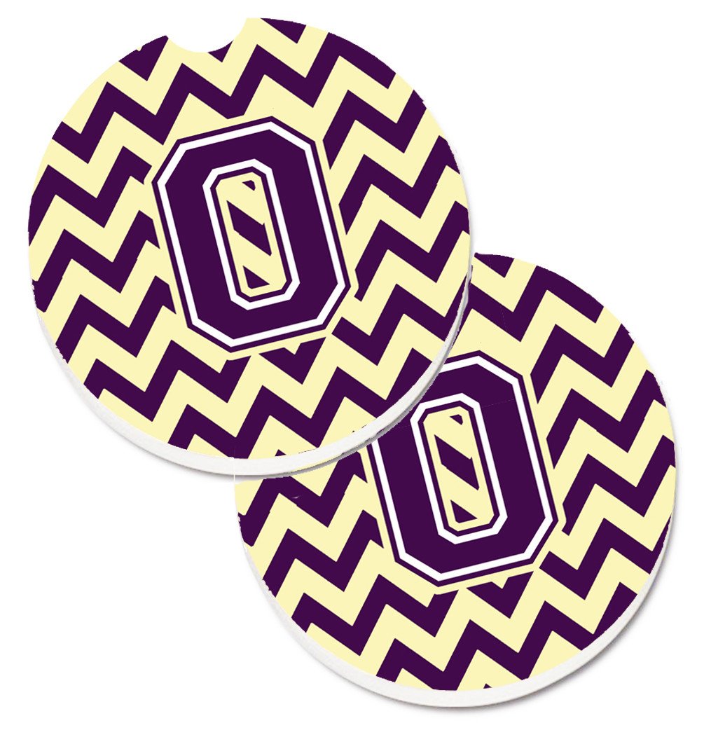 Letter O Chevron Purple and Gold Set of 2 Cup Holder Car Coasters CJ1058-OCARC by Caroline's Treasures