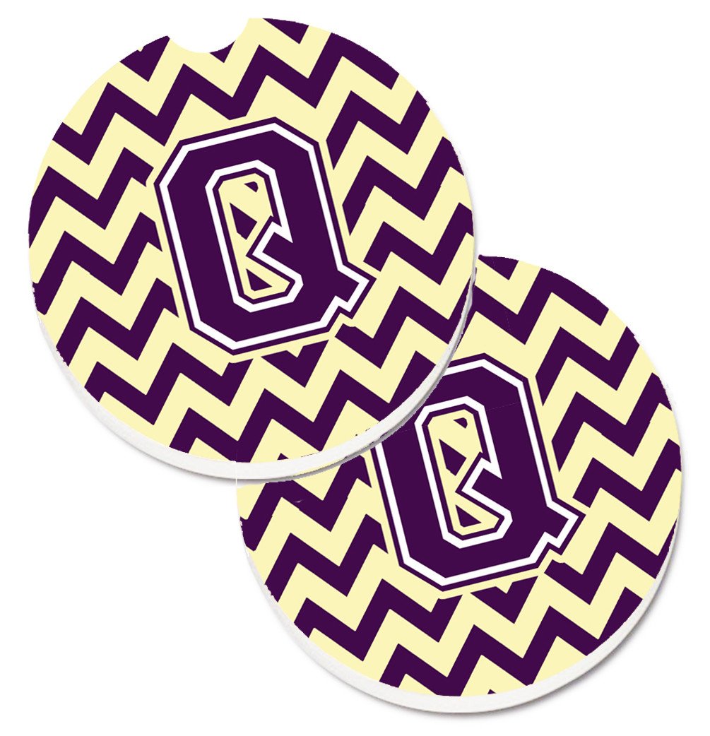 Letter Q Chevron Purple and Gold Set of 2 Cup Holder Car Coasters CJ1058-QCARC by Caroline's Treasures