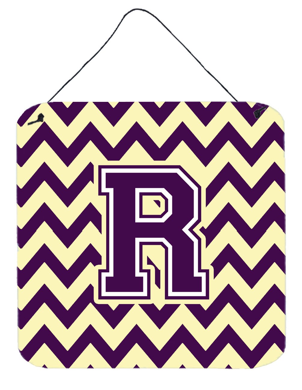 Letter R Chevron Purple and Gold Wall or Door Hanging Prints CJ1058-RDS66 by Caroline's Treasures
