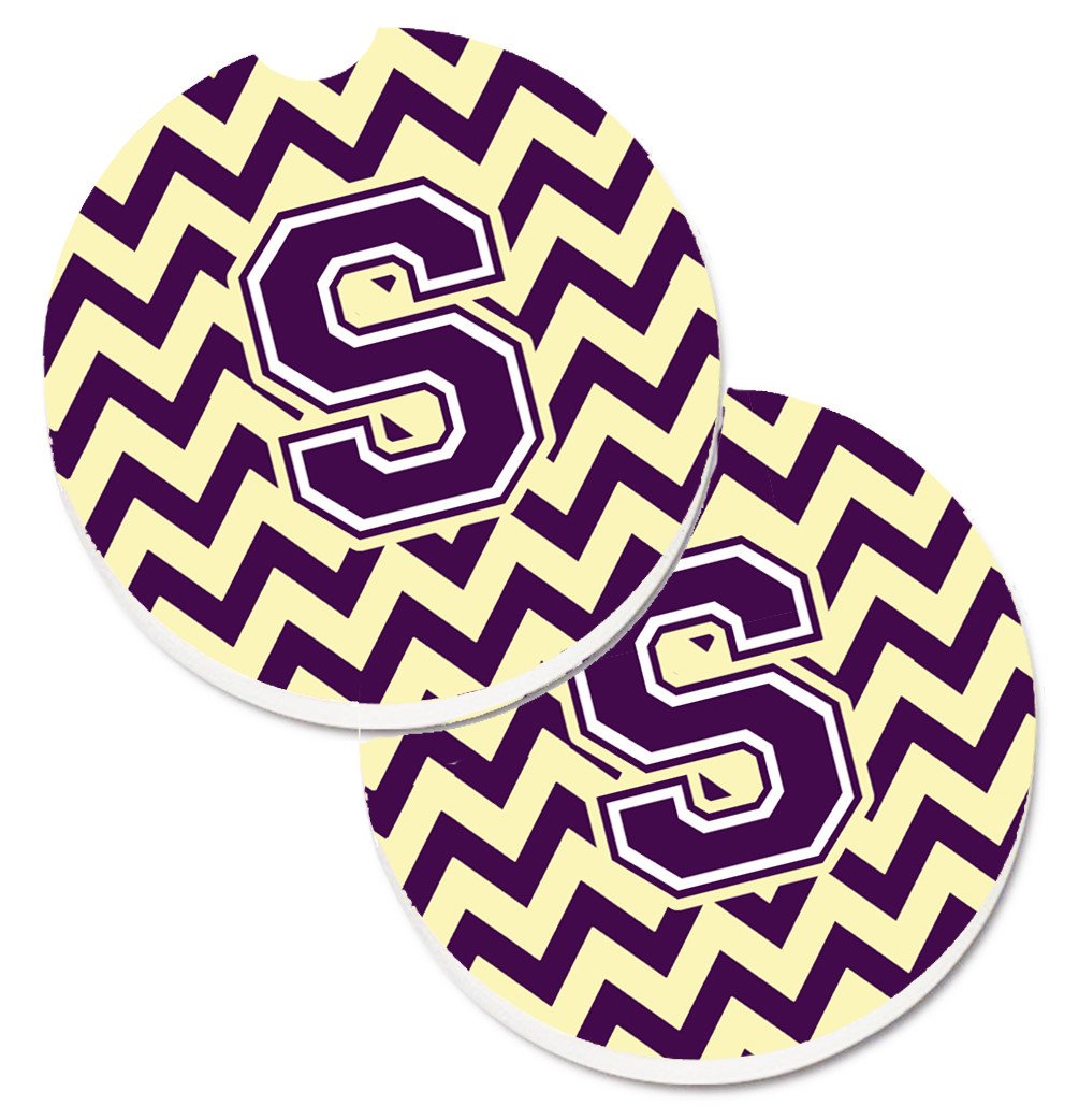 Letter S Chevron Purple and Gold Set of 2 Cup Holder Car Coasters CJ1058-SCARC by Caroline's Treasures