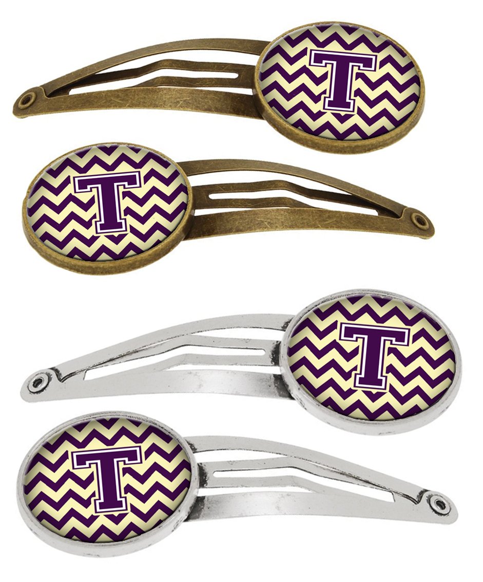 Letter T Chevron Purple and Gold Set of 4 Barrettes Hair Clips CJ1058-THCS4 by Caroline&#39;s Treasures