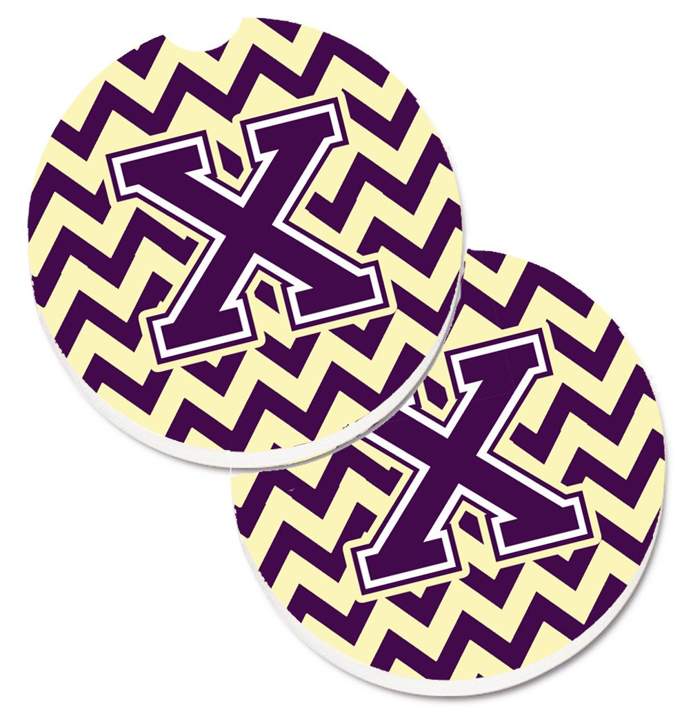 Letter X Chevron Purple and Gold Set of 2 Cup Holder Car Coasters CJ1058-XCARC by Caroline's Treasures