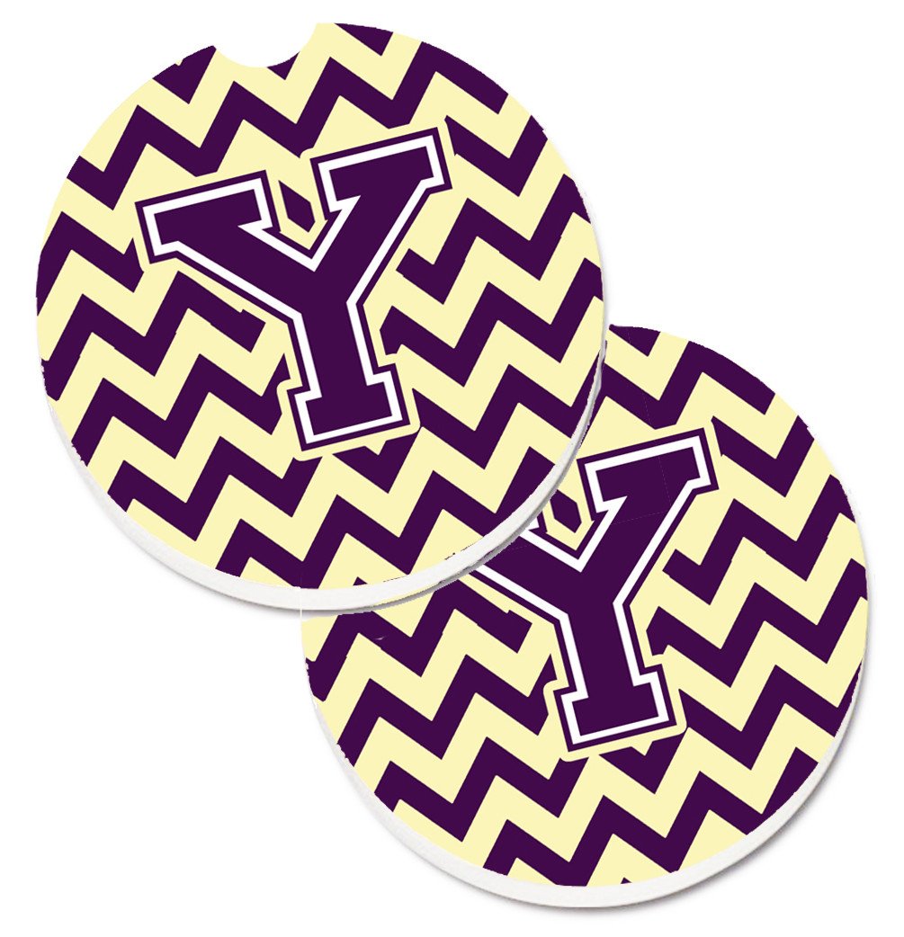 Letter Y Chevron Purple and Gold Set of 2 Cup Holder Car Coasters CJ1058-YCARC by Caroline's Treasures