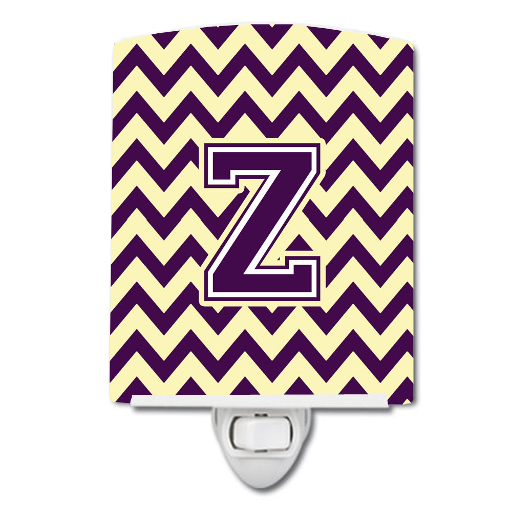 Letter Z Chevron Purple and Gold Ceramic Night Light CJ1058-ZCNL - the-store.com
