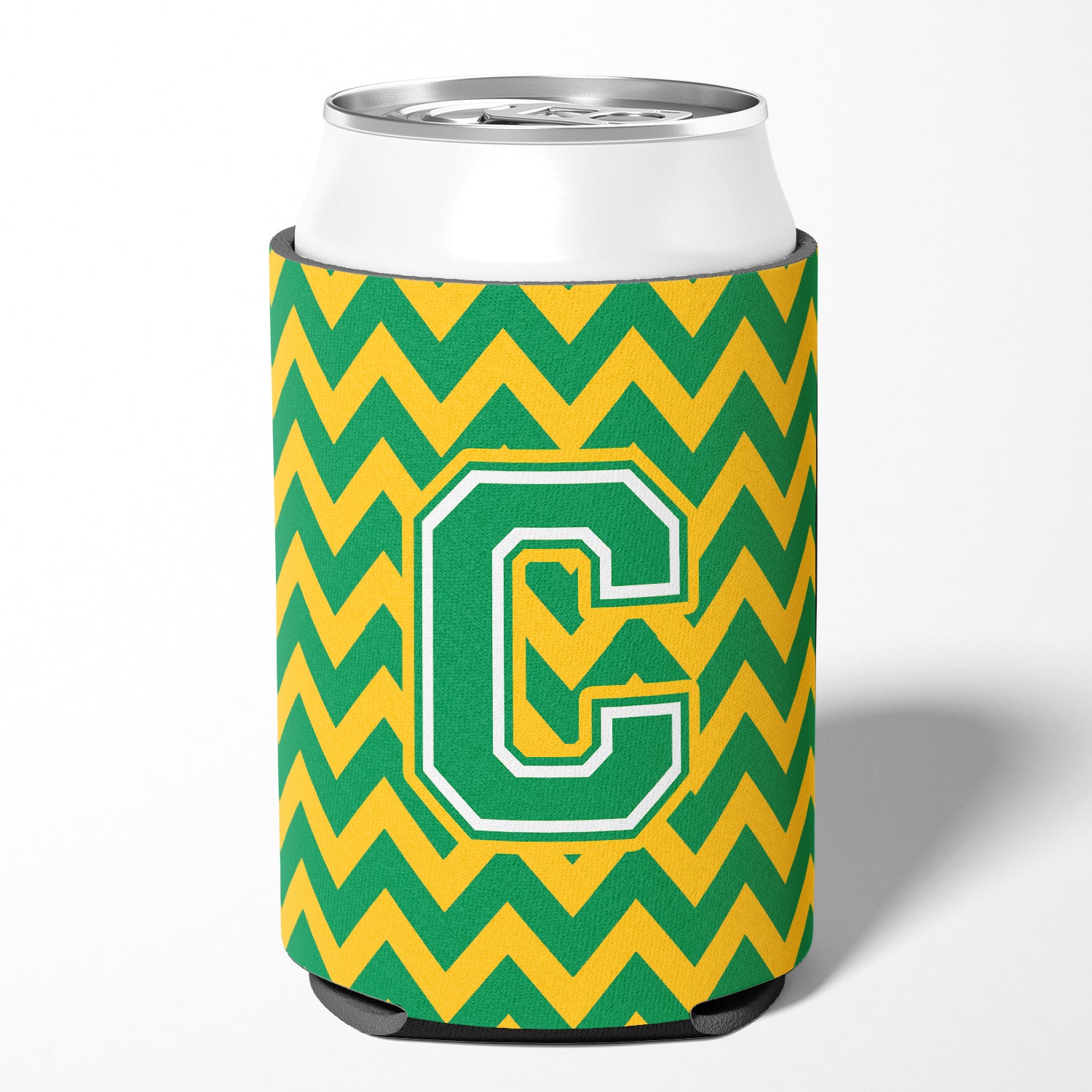 Letter C Chevron Green and Gold Can or Bottle Hugger CJ1059-CCC.
